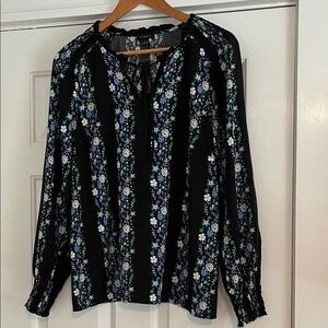 Talbots Blue/Green Floral Print & Black Blouse